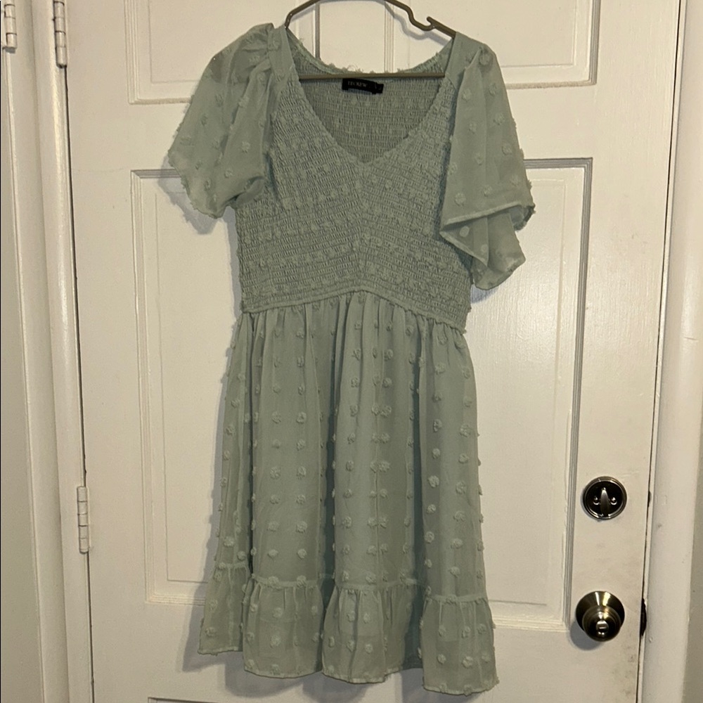 Mint Green Textured Short Sleeve Dress-L